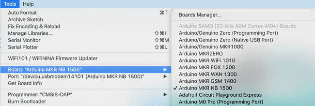 Select Arduino MKR NB 1500