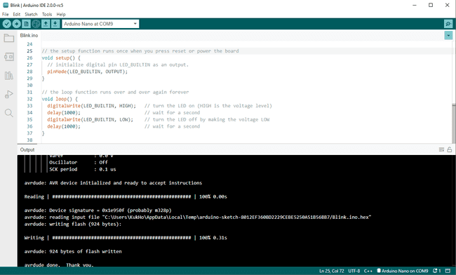 Flash memory memory measurement in an AVR-based Arduino® board