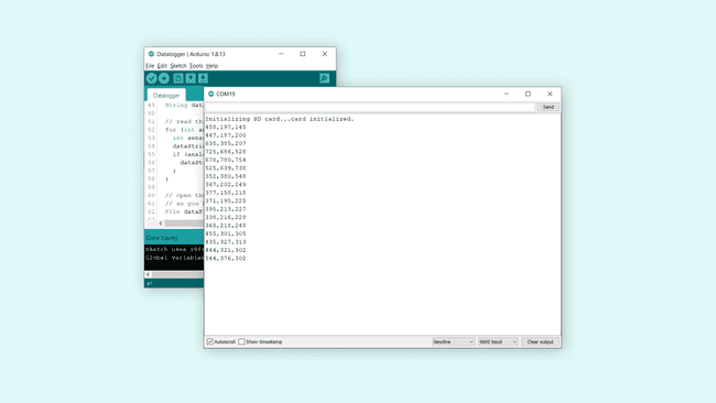 Serial Monitor output of the data recorded from pin A0-A2.