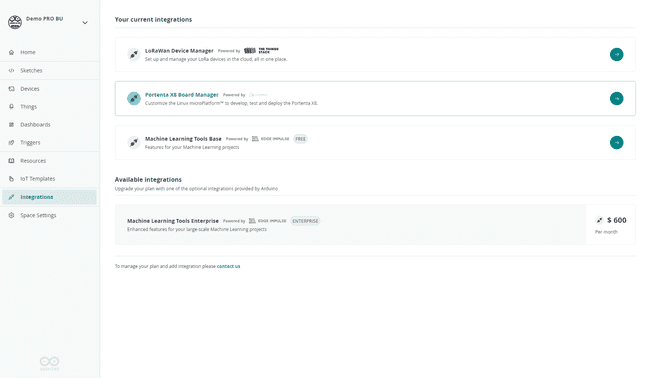 Arduino Cloud homepage with Portenta X8 Manager