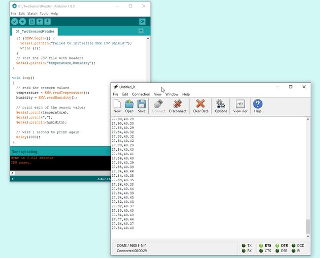 Figure 5: CoolTerm opened capturing data from the serial terminal