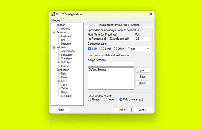 Portenta X8 SSH Session with PuTTY - Setup