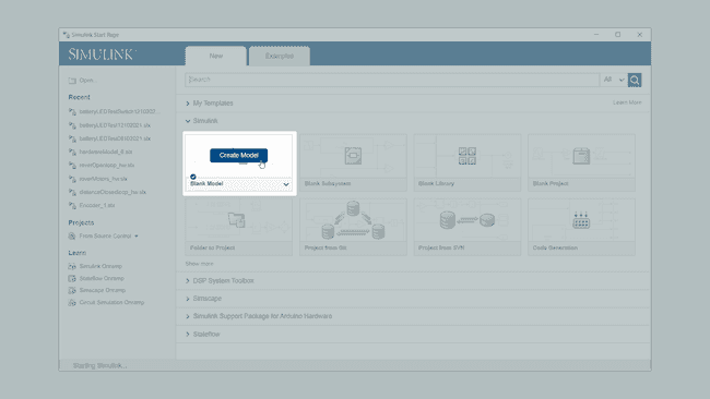 Simulink Start Page