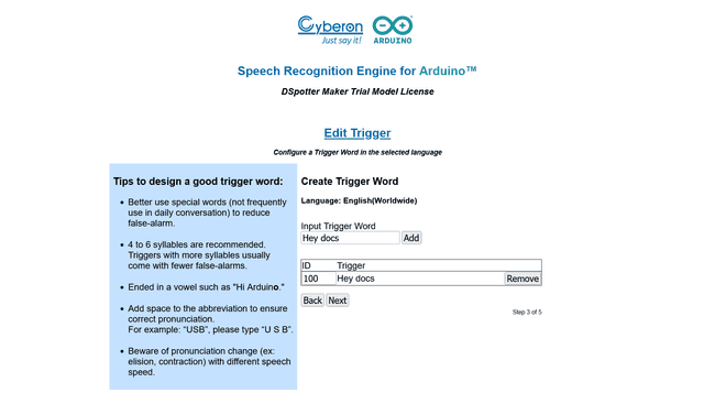 Cyberon Adding the Input trigger