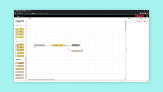 Node-RED flow used for testing the Portenta X8 local InfluxDB instance.