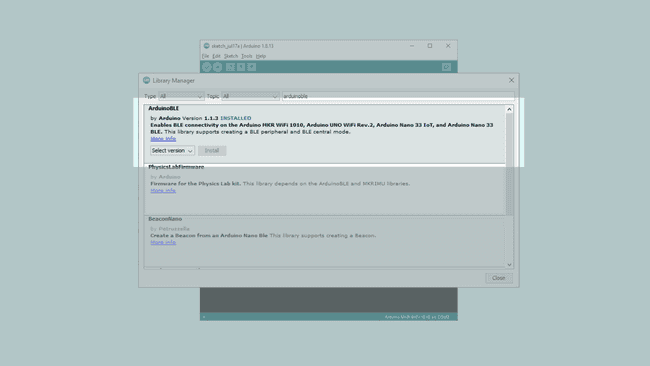 Library Manager Search for ArduinoBLE.