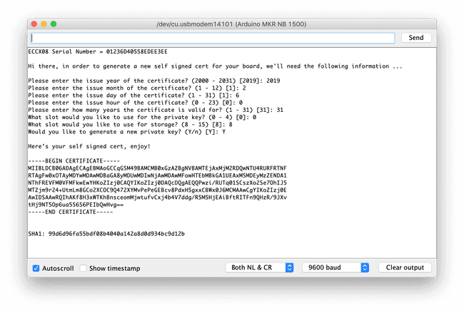 Copy the SHA1 value from the Serial Monitor.