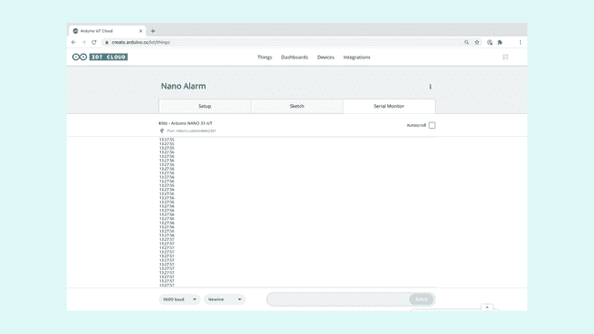 Printing the time in the Serial Monitor.